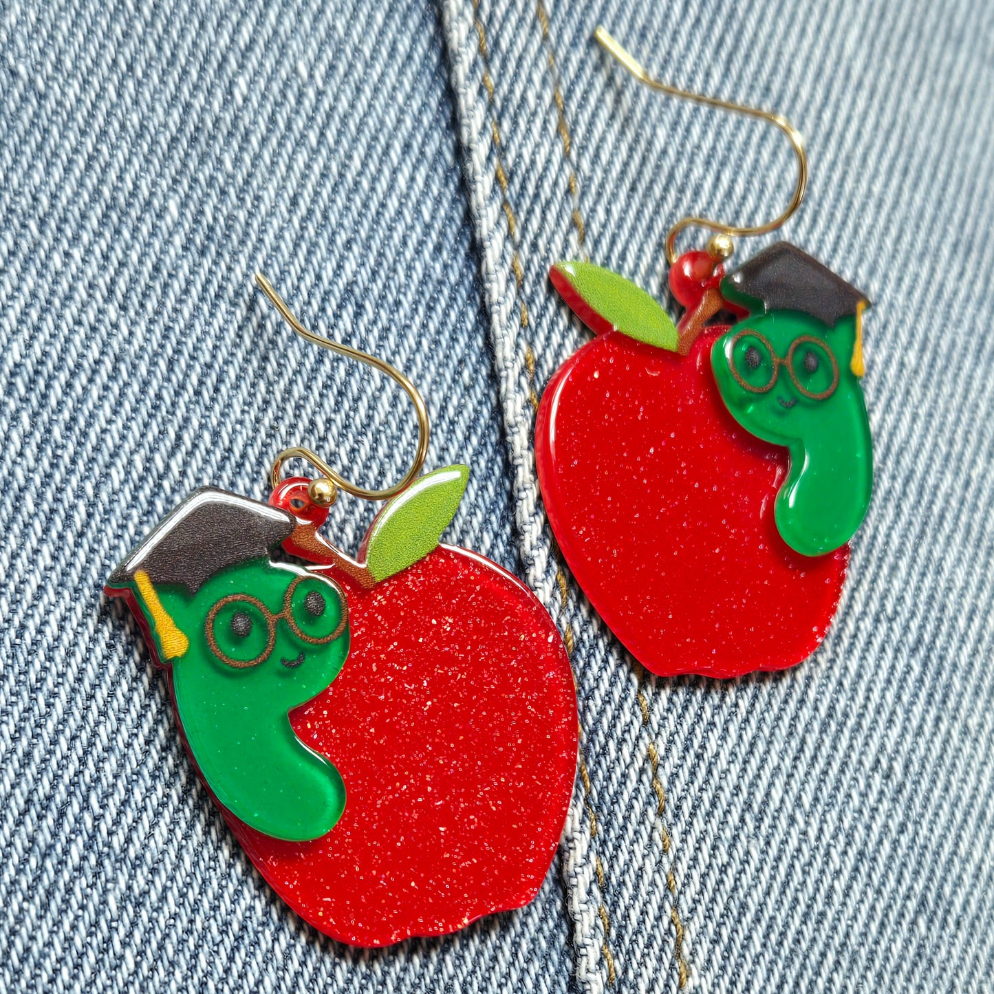 E1060 VER6281 Acrylic Apple Design Drop Dangle Hook Earrings
