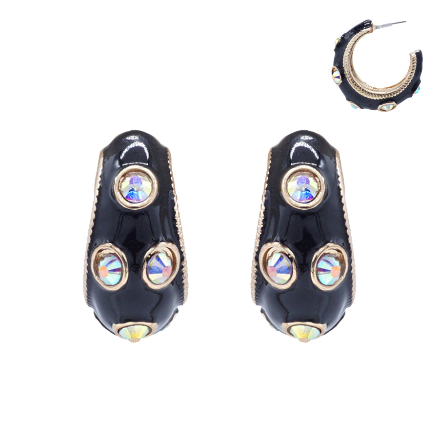 E0920 VER6722 Rhinestones Deco Mini Open Circle Hoop Earrings