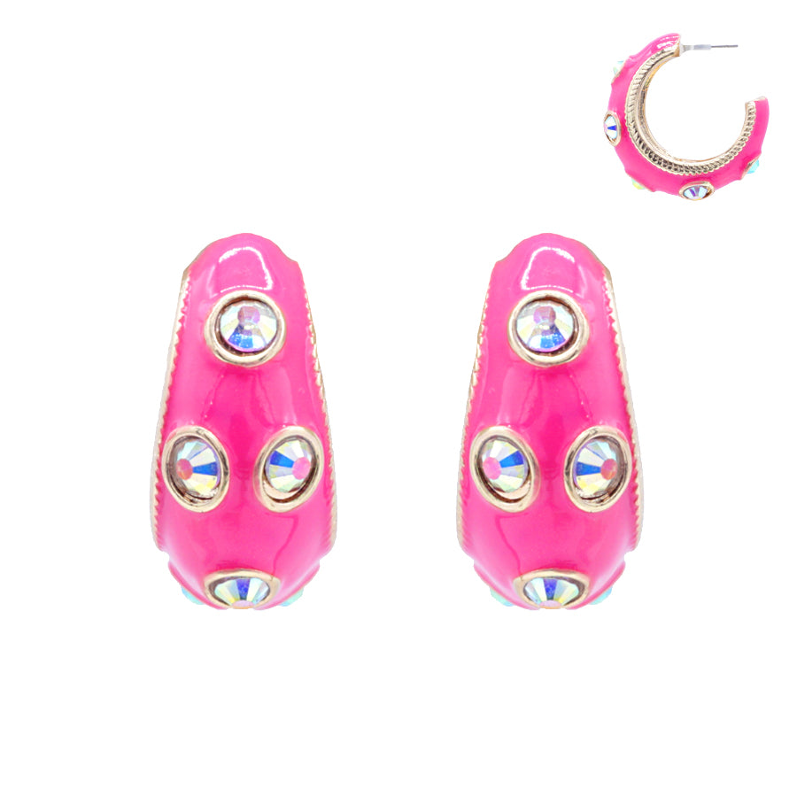 E0920 VER6722 Rhinestones Deco Mini Open Circle Hoop Earrings