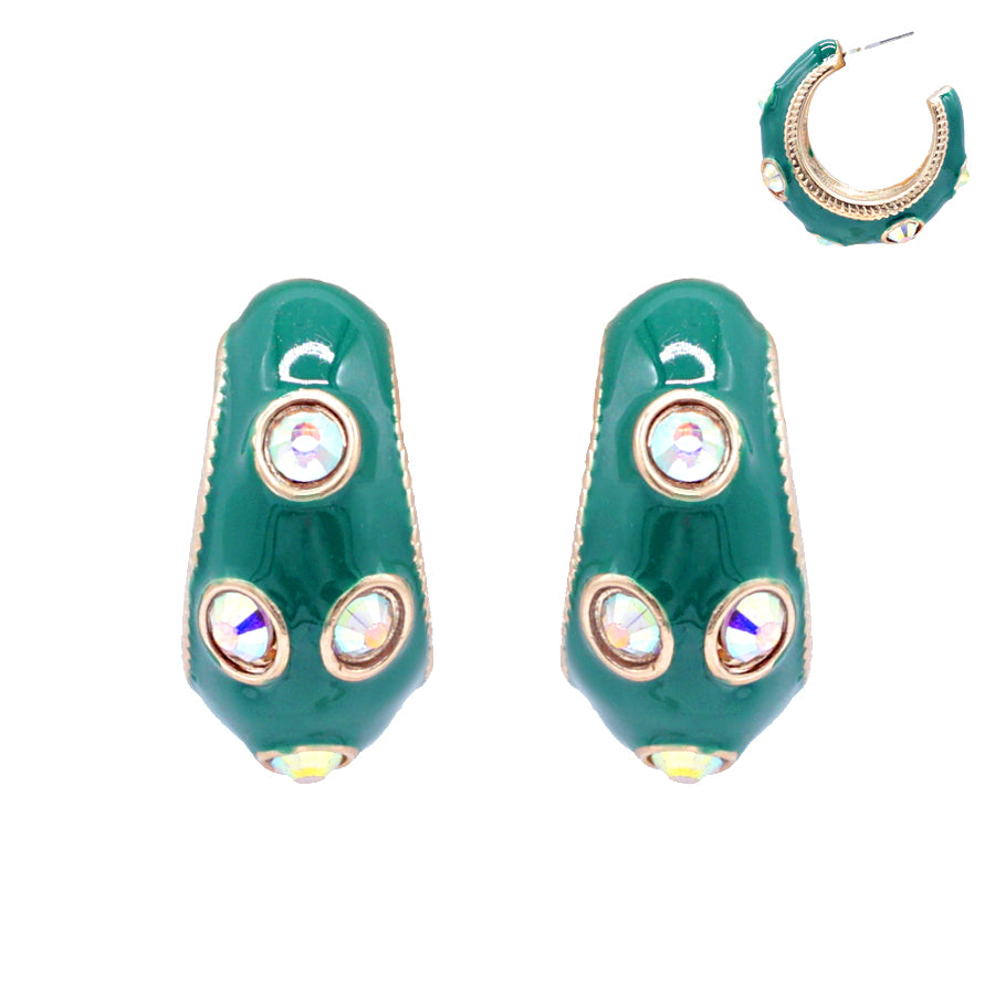 E0920 VER6722 Rhinestones Deco Mini Open Circle Hoop Earrings