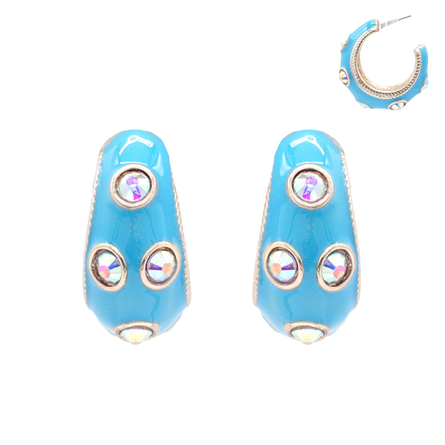 E0920 VER6722 Rhinestones Deco Mini Open Circle Hoop Earrings