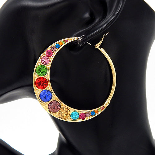 E1131 YE3472 Rhinestones Deco Hoop Earrings
