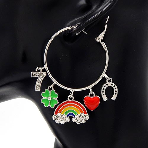 E1311 YE3576 Multi Charms Dangle Hoop Earrings