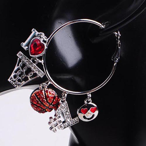 E1219 YE3579 Basketball Charms Dangle Hoop Earrings
