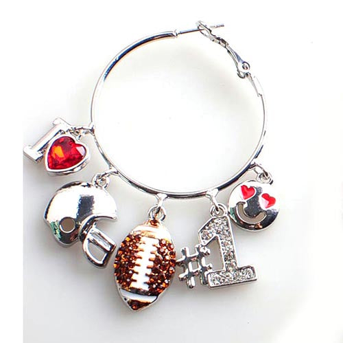 E1220 YE3580 Football Charms Dangle Hoop Earrings