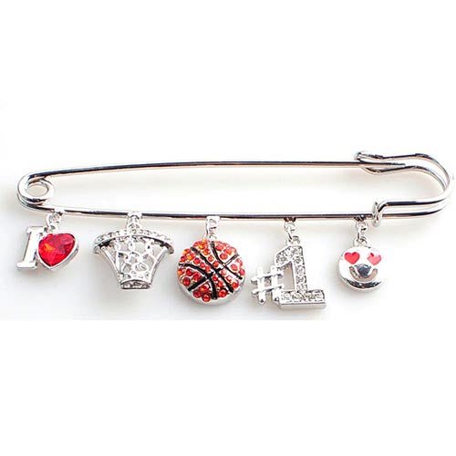 BR0187 YM2180 Basketball Charms Safety Pin Brooch