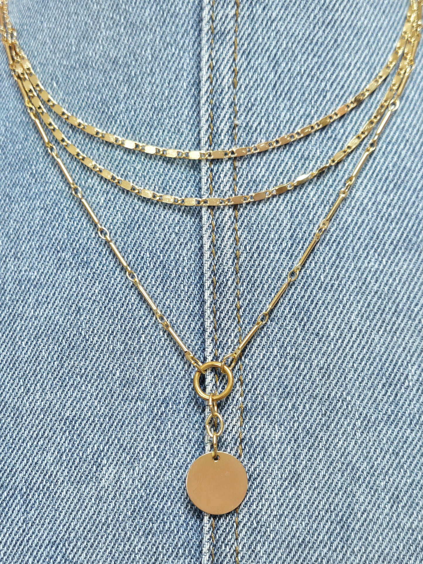 N0460 YN2031 double Layered Chain Circle Pendant Necklace