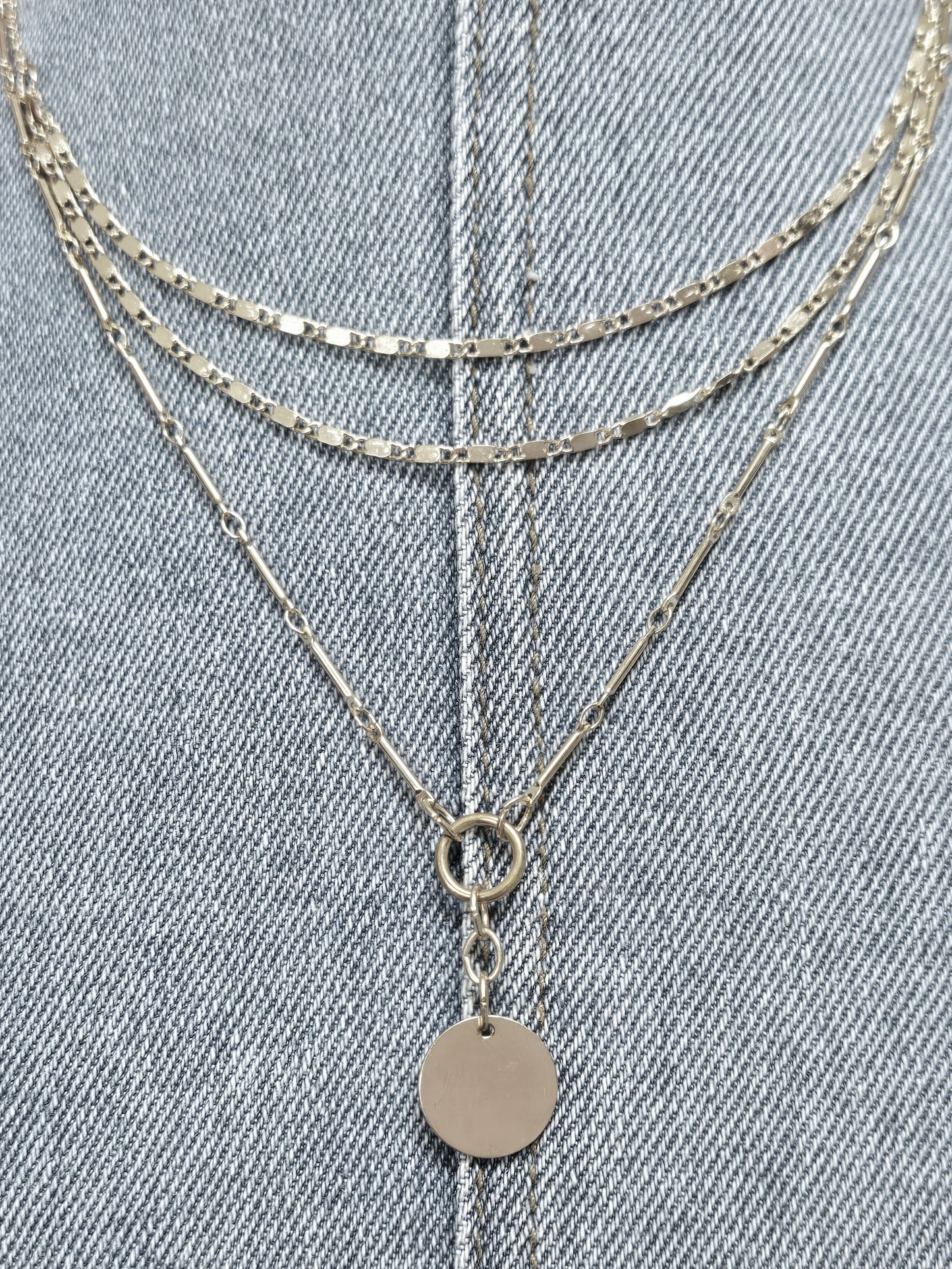 N0460 YN2031 double Layered Chain Circle Pendant Necklace