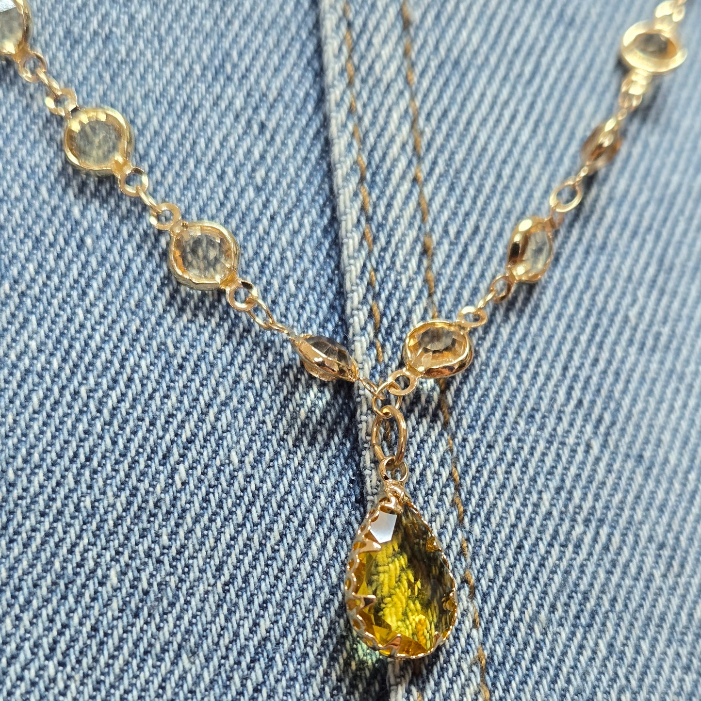 N0505 YN2033 See Through Stones Deco Pendant Necklace