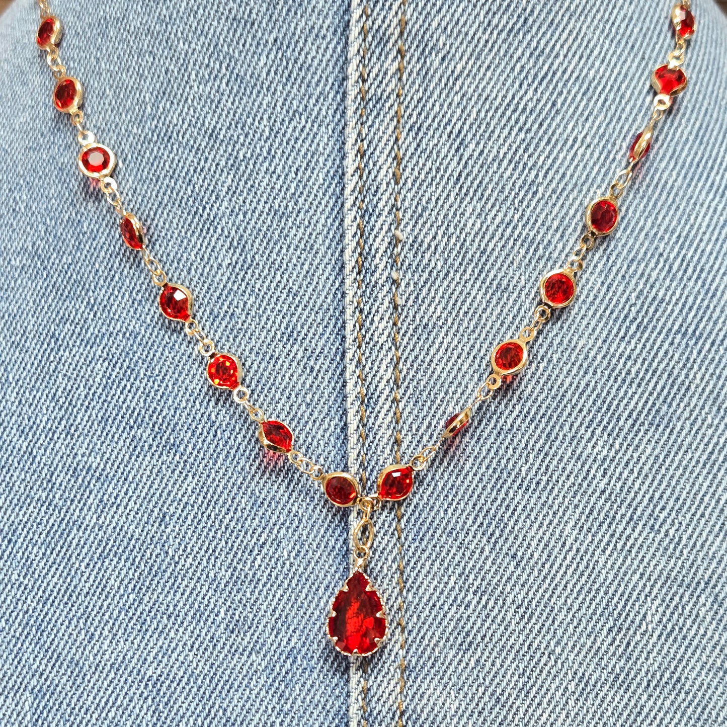 N0505 YN2033 See Through Stones Deco Pendant Necklace