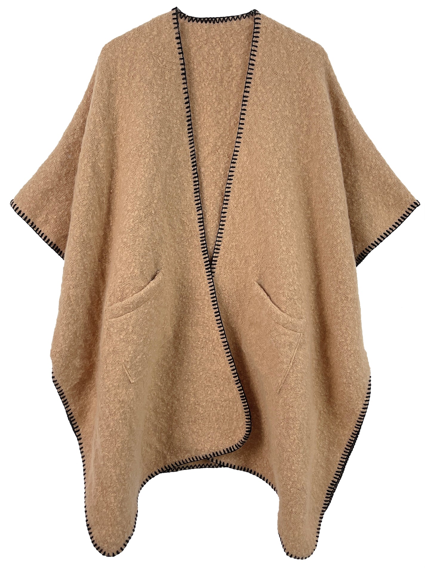 Stitch-Lined Warm Poncho PC47 ZCK320058