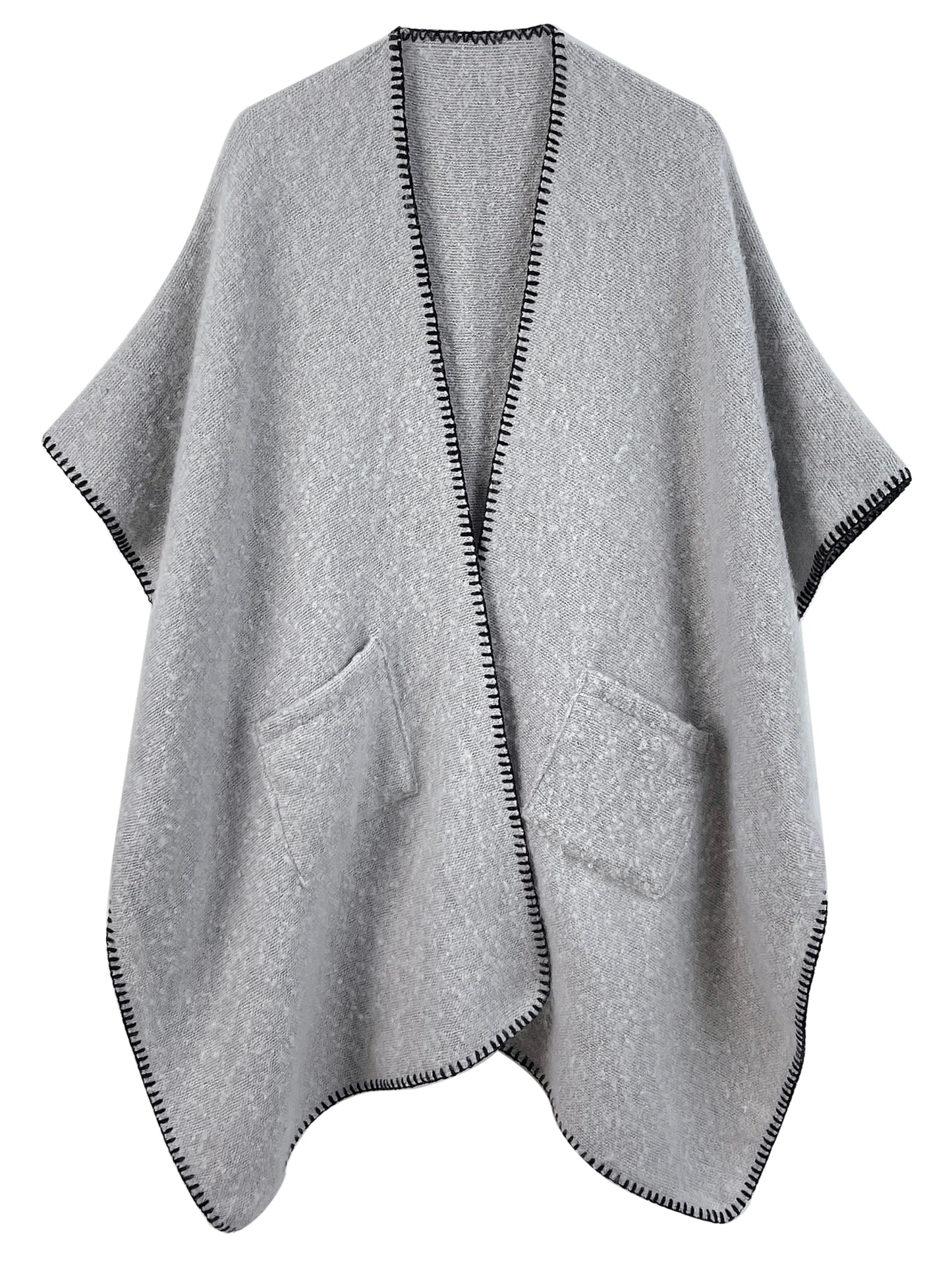 Stitch-Lined Warm Poncho PC47 ZCK320058