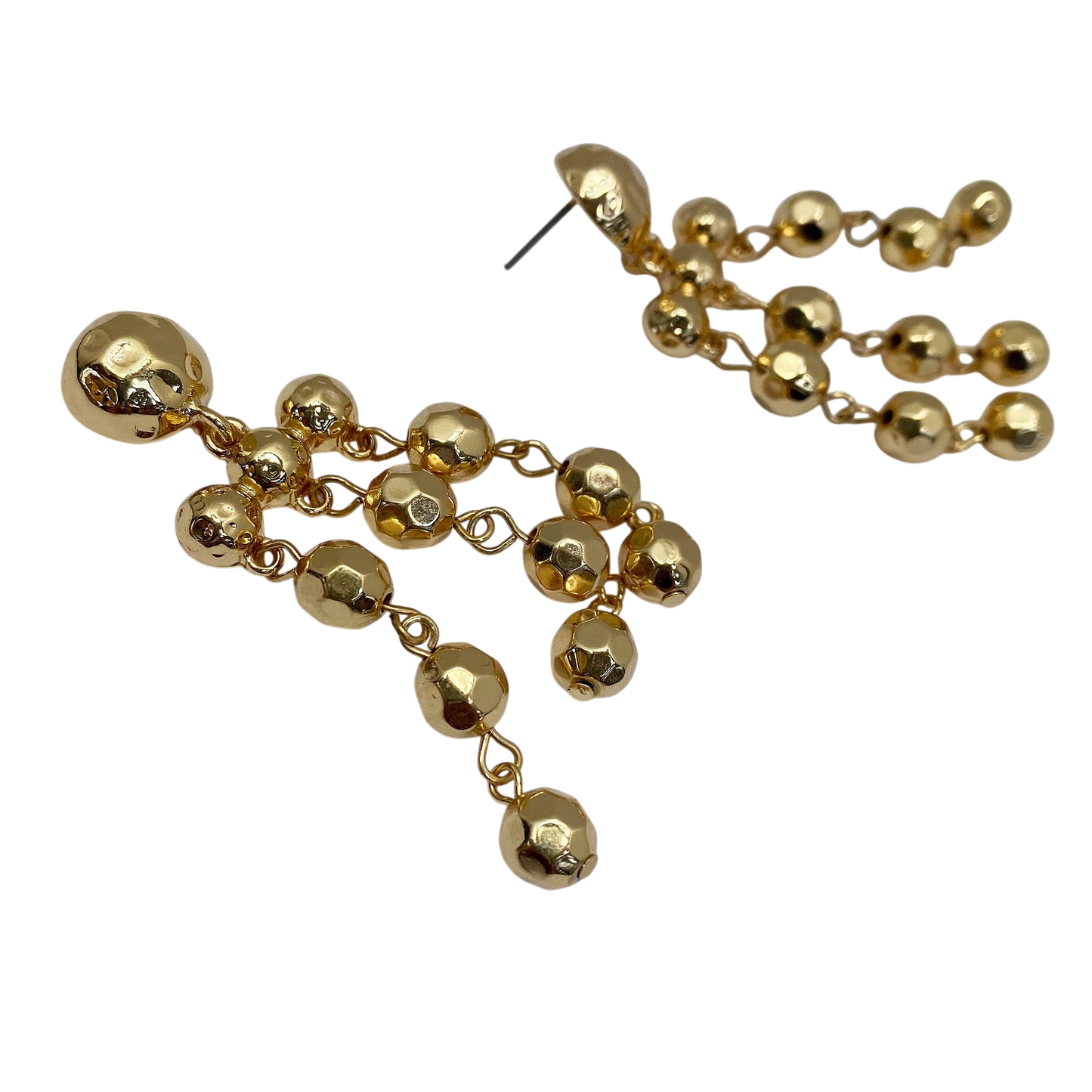 Gold beaded earrings on a white background