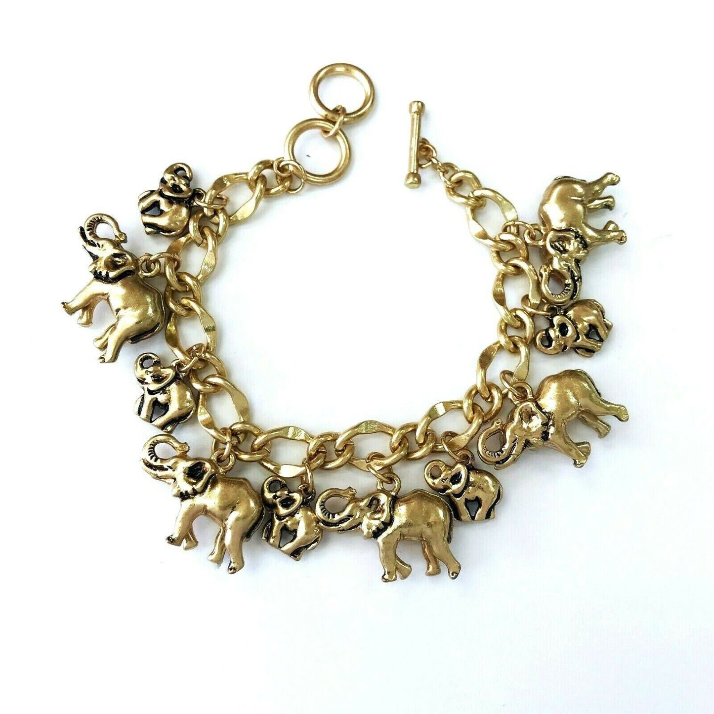 B0115  Elephant Shape Charms Decorated Chain Bracelet