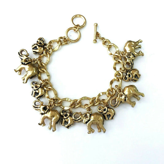 B0115  Elephant Shape Charms Decorated Chain Bracelet