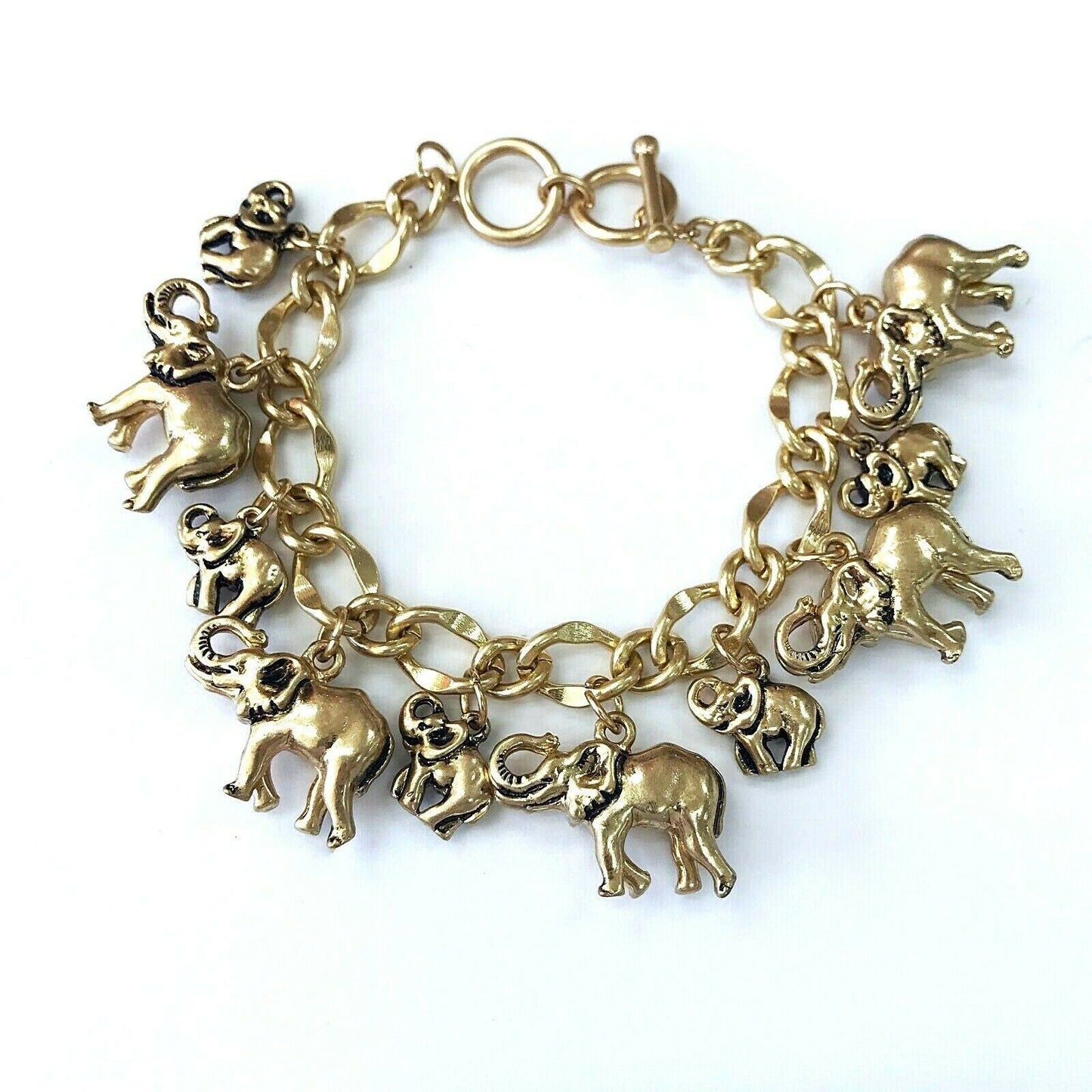 B0115  Elephant Shape Charms Decorated Chain Bracelet