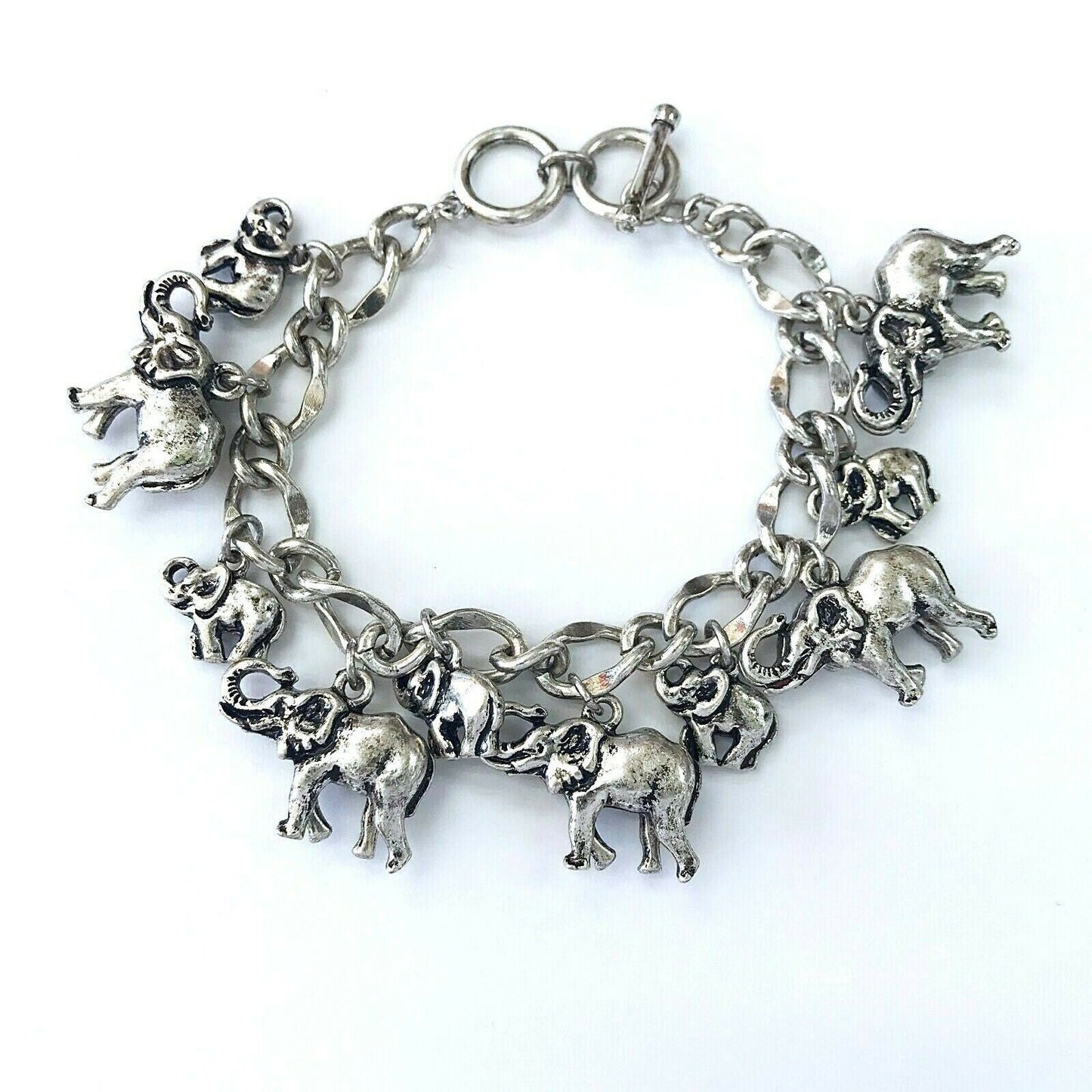 B0115  Elephant Shape Charms Decorated Chain Bracelet