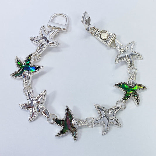 B3037 AB9860 Mother of Pearl Sea Life Starfish Shape Connected Metal Bracelet