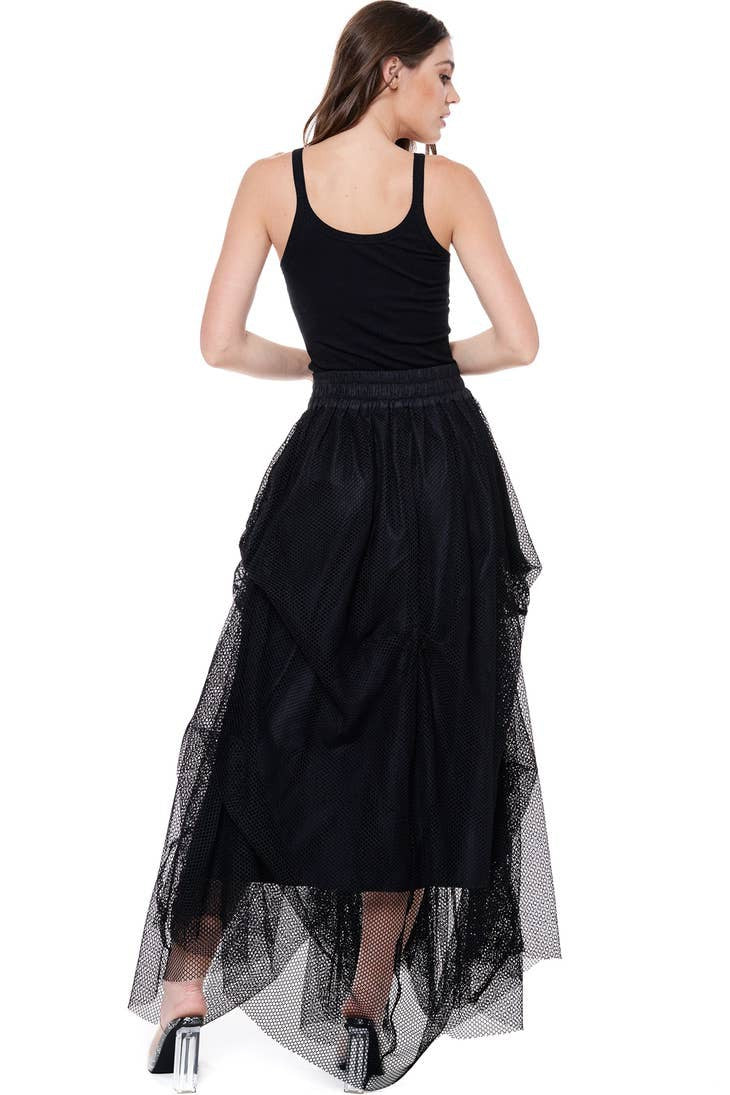 Gathered Mesh Maxi Skirt