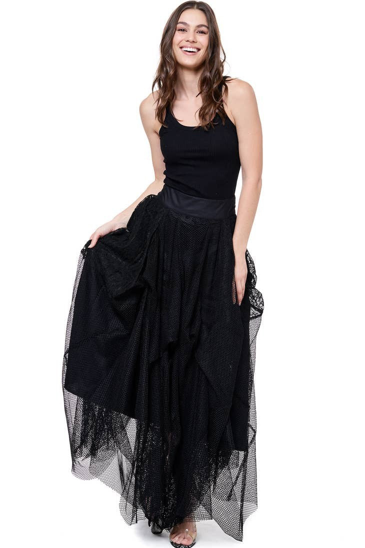Gathered Mesh Maxi Skirt