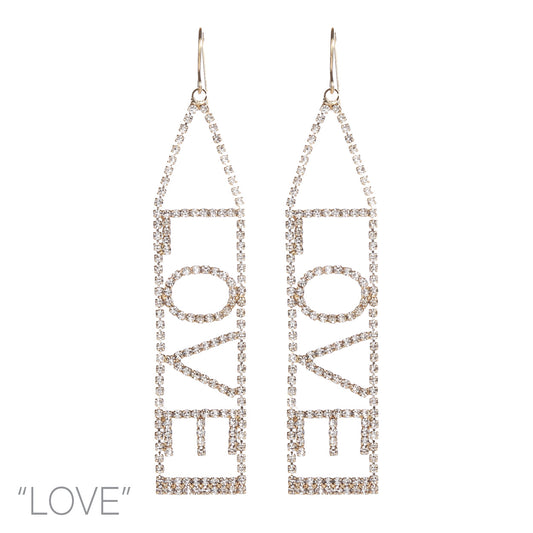 E0863 25846 Rhinestones Word LOVE Drop Dangle Earrings