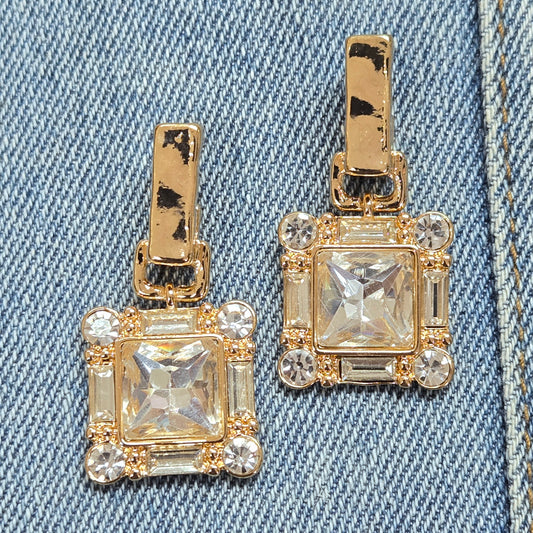 E1233 25E2072 Square Shape Rhinestone Deco Dangle Earrings