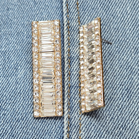 E1032 25E4108 Rhinestones Deco Bar Long Rectangle Shape Drop post Earrings