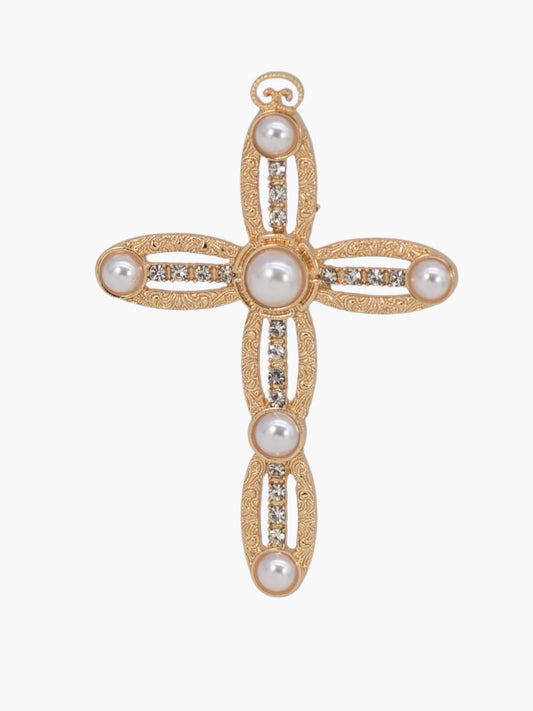 BR0462 | Cross Pearl Brooch | 25P1120