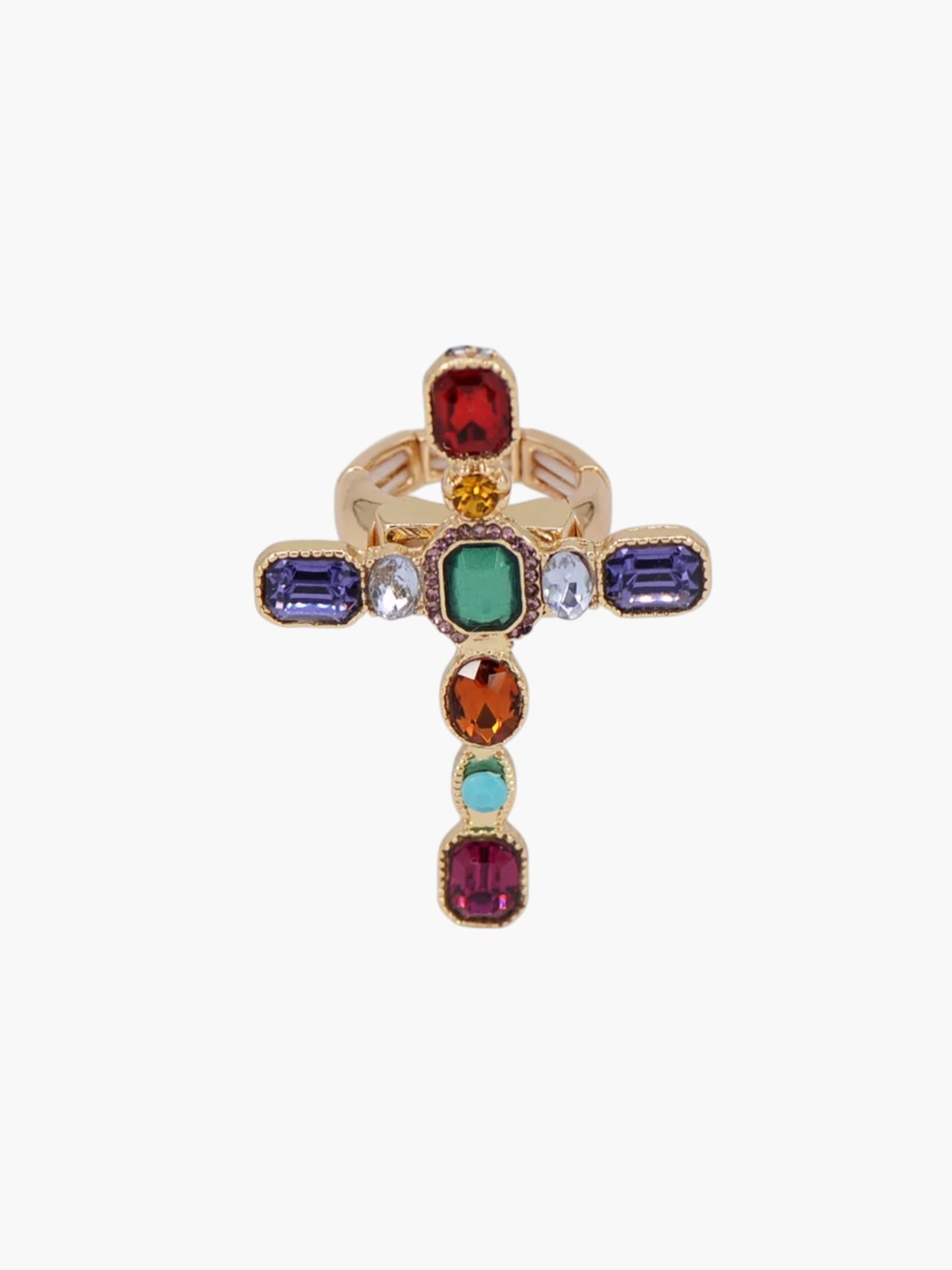 R0118 | Multicolor Gem Cross Ring | 25R1072