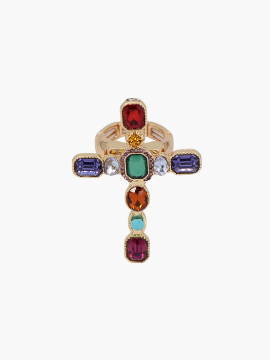 R0118 | Multicolor Gem Cross Ring | 25R1072