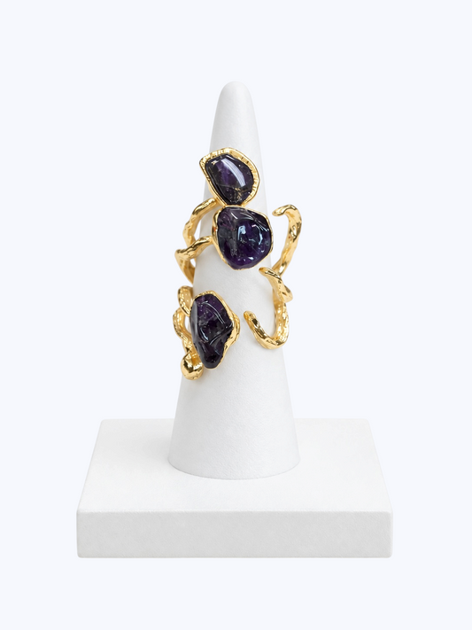 Amethyst Natural stone with a 14K gold-plated Ring | R0141