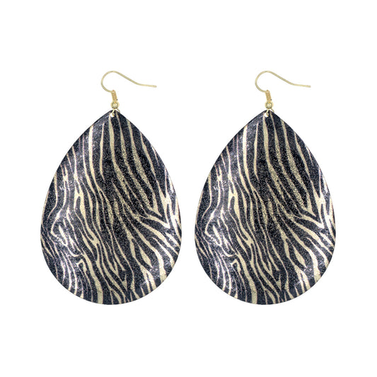 E1347 26884 Zebra Pattern Teardrop Dangle Earrings