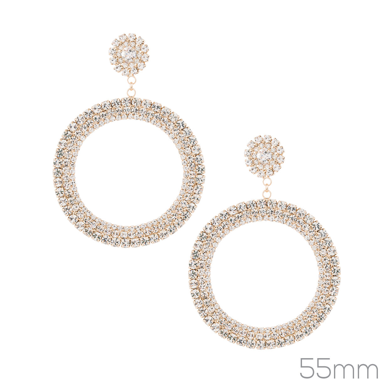 E1030 27460-55 Rhinestones Deco Circle Shape Drop Dangle Post Earrings