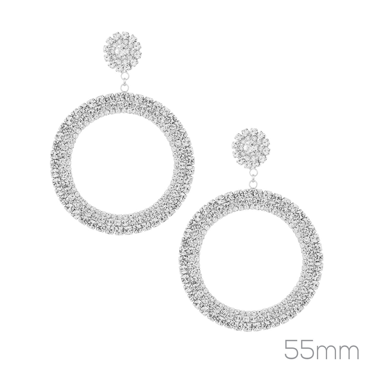 E1030 27460-55 Rhinestones Deco Circle Shape Drop Dangle Post Earrings