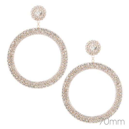 E1040 27460-70 Rhinestones Deco Circle Shape Drop Dangle Post Earrings