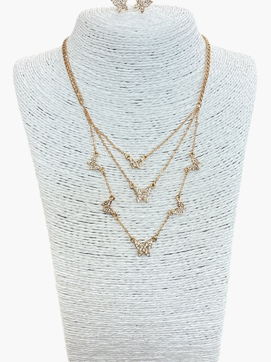 N0225 | Layered Butterfly Necklace Set | CNE1229