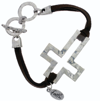 B3036 82397 Cross Design Accented Toggle Bar Closure Bracelet