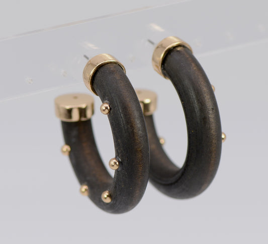 E1167 83E1803 Wood Open Circle Drop Post Hoop Earrings
