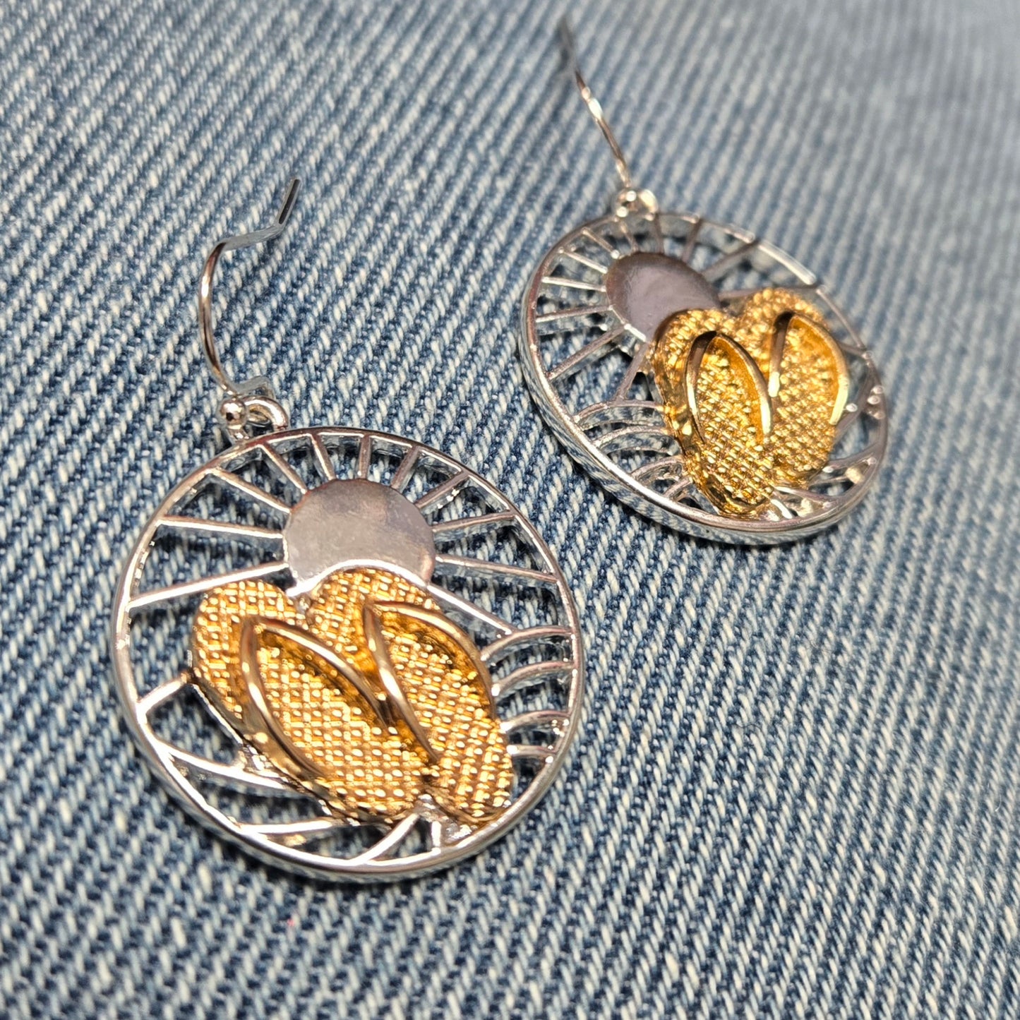 E0963 AE3853 Sun Slipper design Circle Shape Drop Dangle Hook Earrings