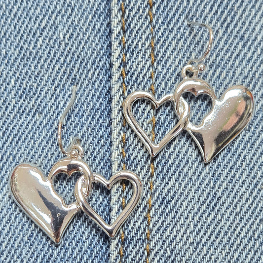 E1085 AE4123 Double Heart Design Drop Dangle Hook Earrings