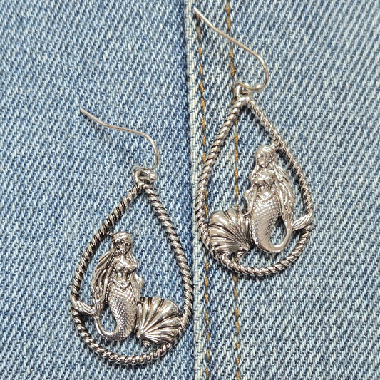 E1090 AE4190 Mermaid Design Teardrop Shape Drop dangle Earrings
