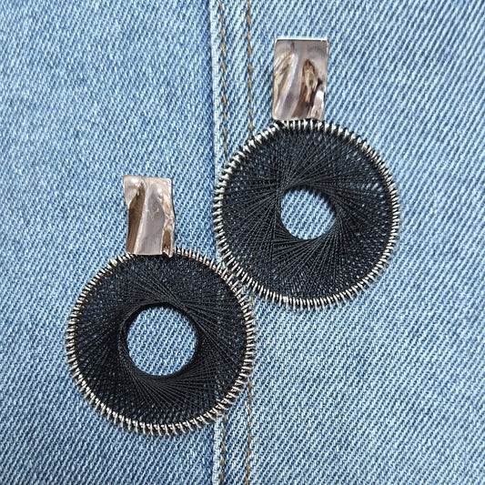 E1004 AE4525 Thread Wrapped Circle Shape Drop Dangle Post Earrings