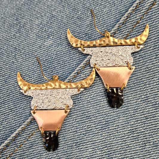 E0983 AE4913 Metal Cow Cattle Head Design Drop Dangle Hook Earrings