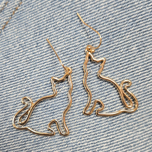 E0982 AE5030 Metal Outlined Animal Cat Shape Drop Dangle Hook earrings