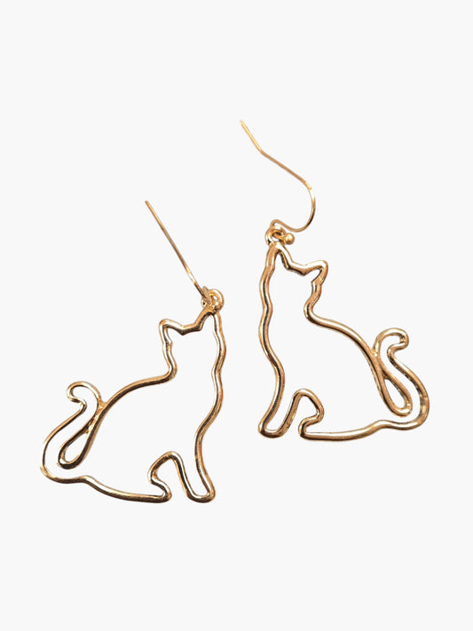 E0982|  Metal Outlined Animal Cat Shape Drop Dangle Hook earrings|AE5030