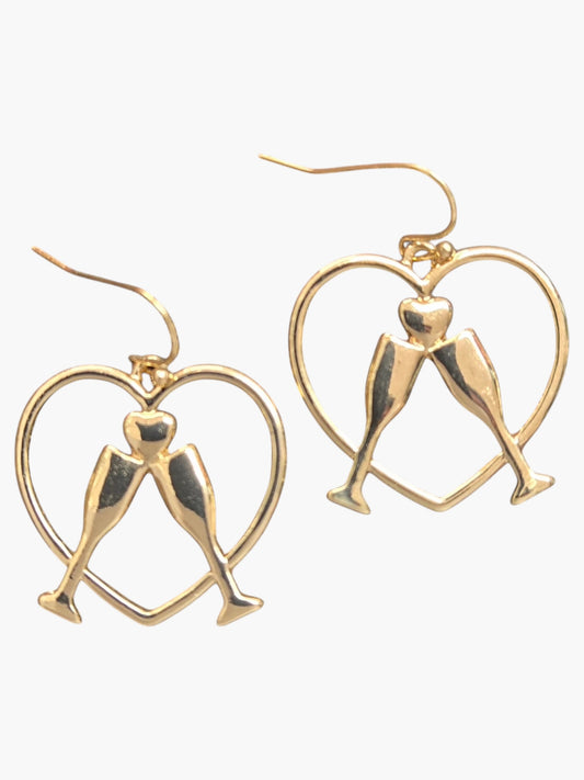 E0989|  Metal Wine Glass with Heart Design Drop Dangle Hook Earrings |AE5041
