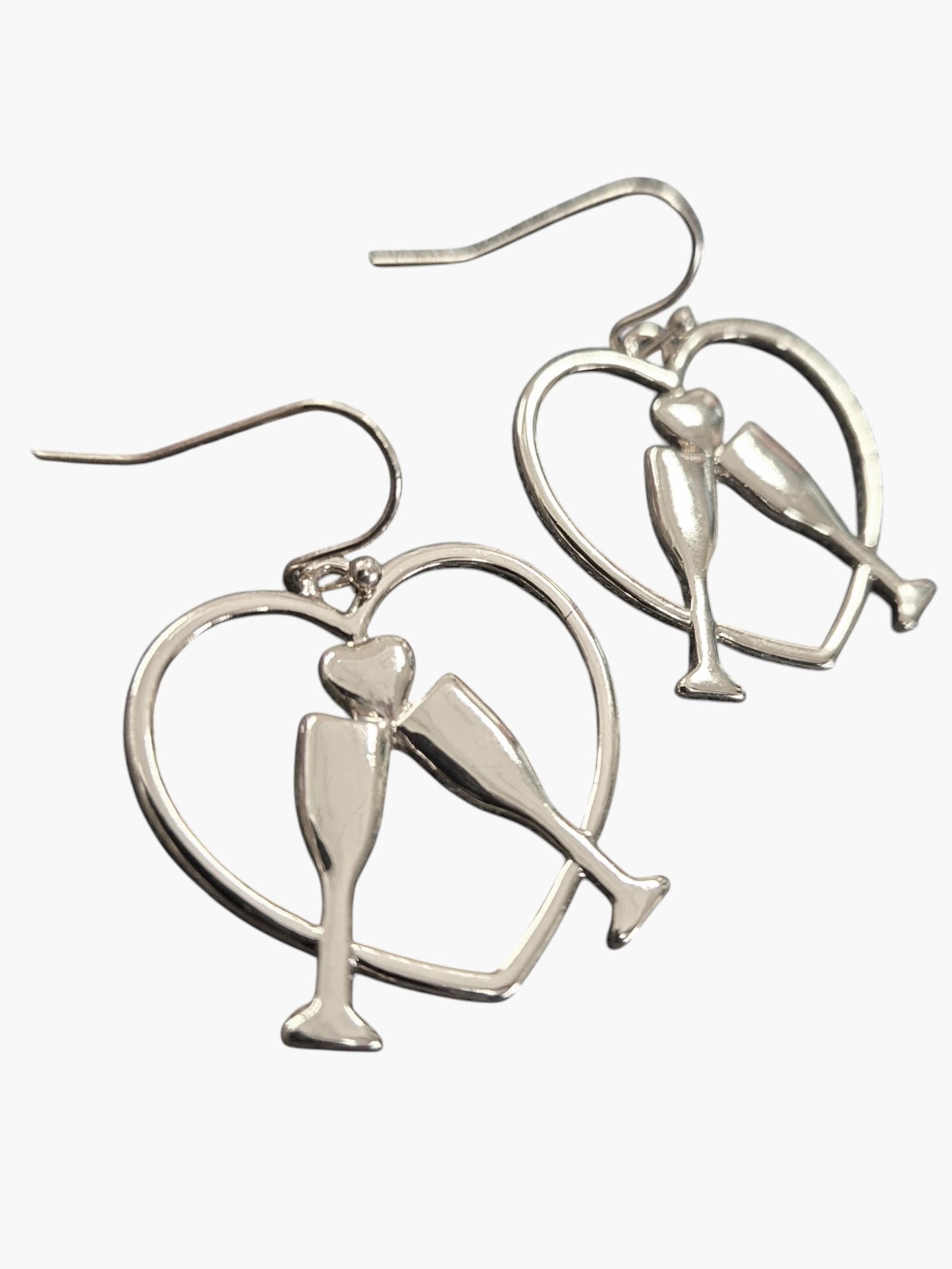 E0989|  Metal Wine Glass with Heart Design Drop Dangle Hook Earrings |AE5041