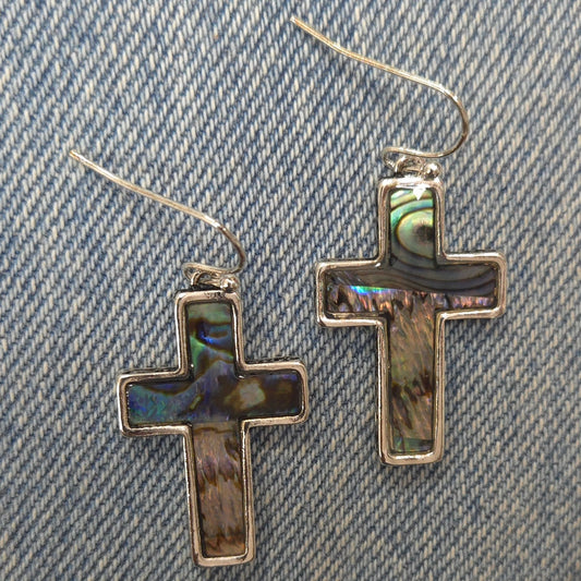 E0994 AE6139 Mother of Pearl Deco Cross Design Drop Dangle Hook Earrings
