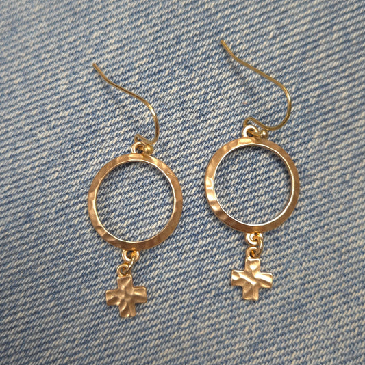 E0991 AE6254 Matte colored metal circle with Cross Shape Linked Drop Dangle Hook Earrings