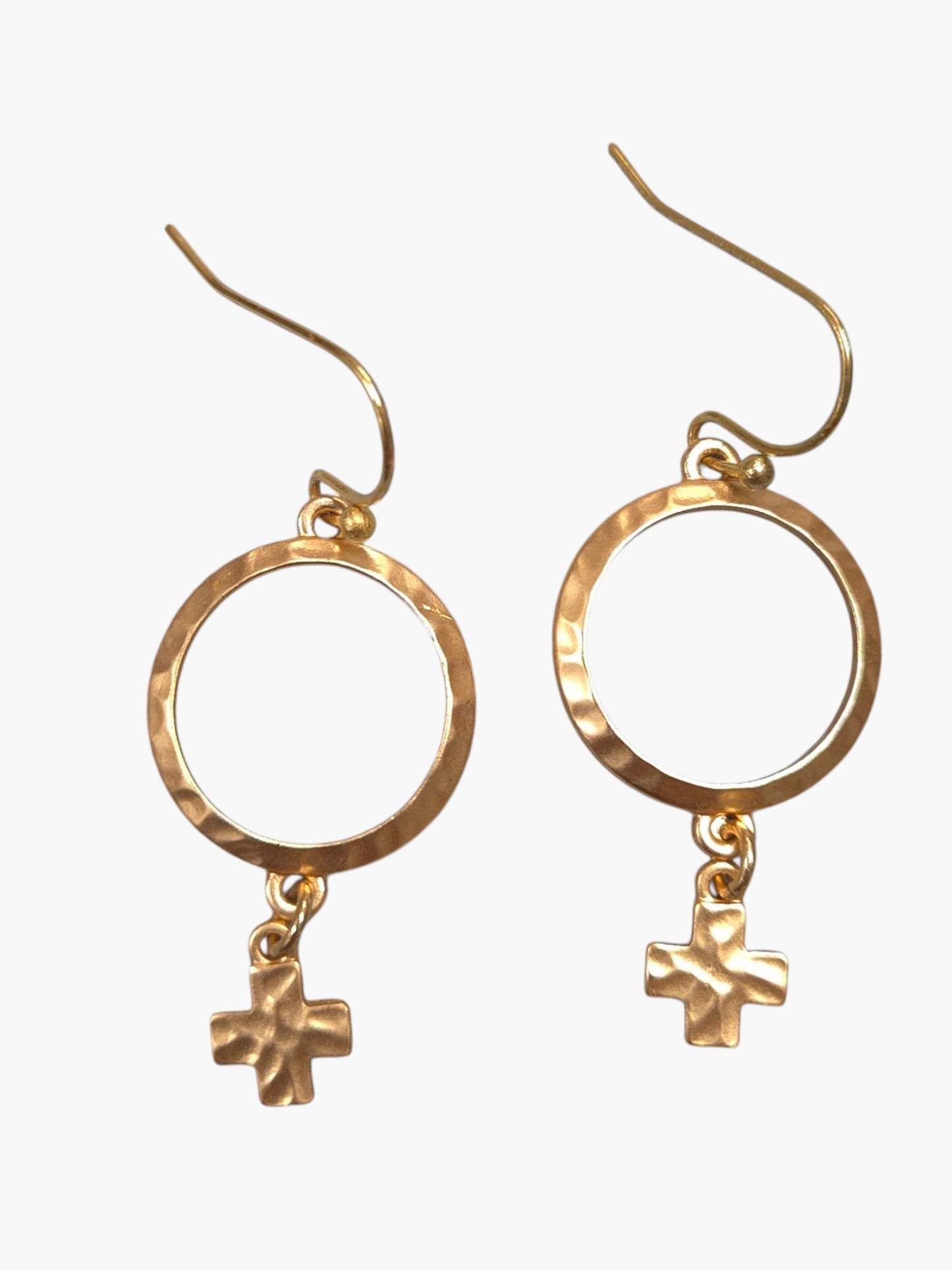 E0991|  Matte circle with Cross Shape Linked Drop  Earrings|AE6254
